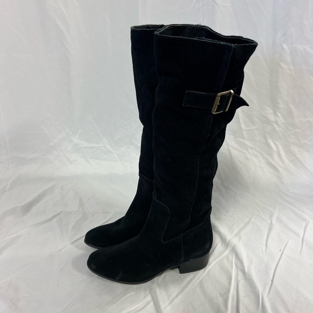 Steve Madden Loren Riding Boots Knee High Black Suede Leather Womens Size 7